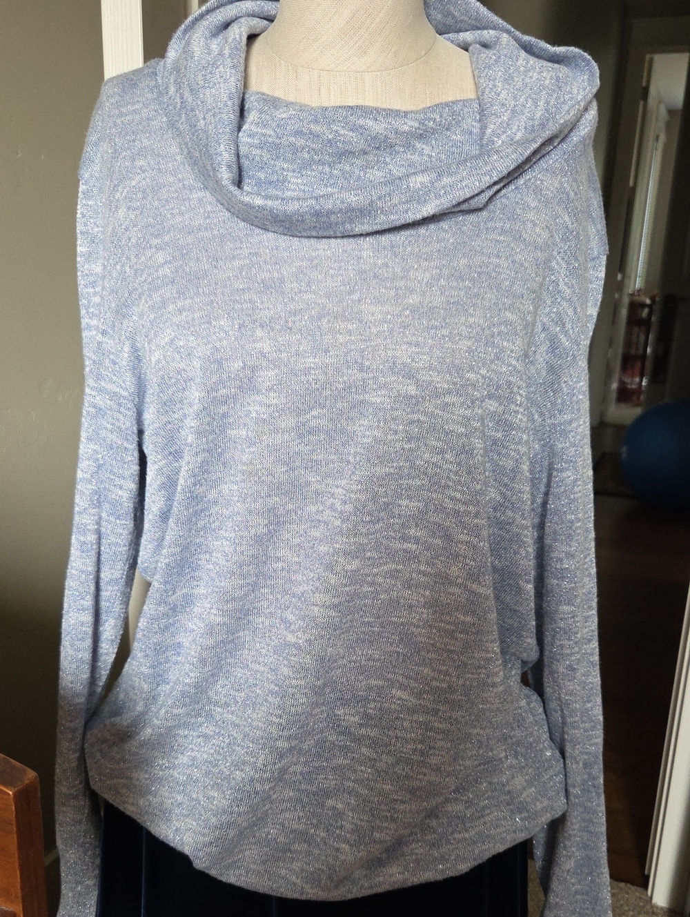 Chico's Heathered Light Blue Cowl Neck Sweater